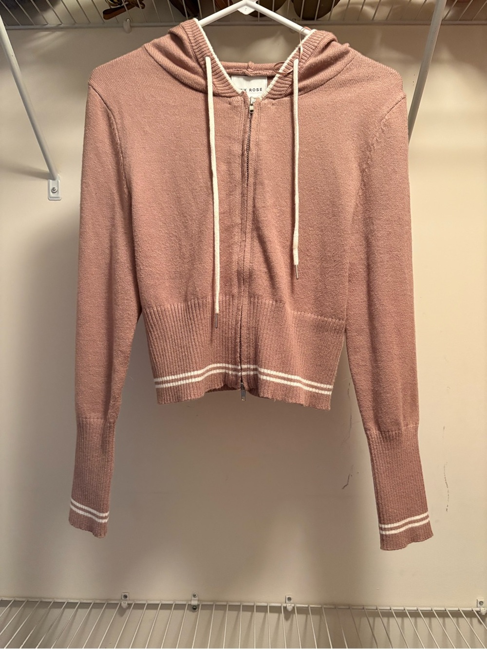 Light brown and cream cropped zip up hoodie